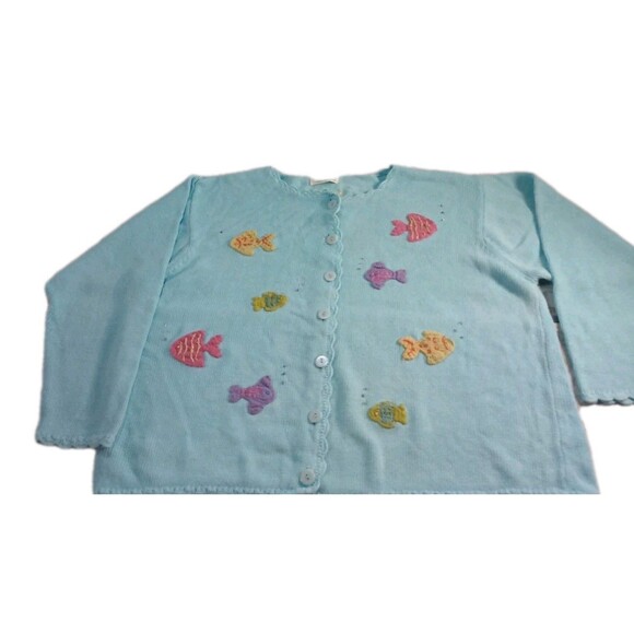 Vtg Extra Shenanigans Cardigan Sweater Women’s 1X  Baby Blue Fish Embroidered - Picture 8 of 16